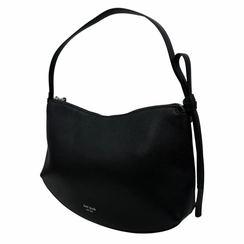 Kate Spade Loop Large Shoulder Bag Pebble Leather Black Silver